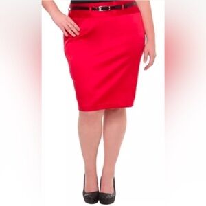 NWT Torrid Retro Vintage Pinup Red Sateen Belted Pencil Skirt 18W